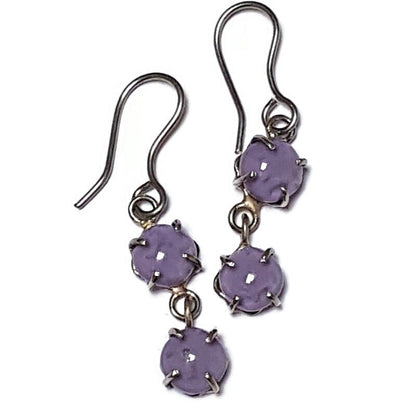 Lilac double bead One of a kind Recycled Glass Dangle earrings. Handmade fused glass dangle earrings. Dainty glass drop. Unique pieces