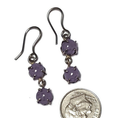Lilac double bead One of a kind Recycled Glass Dangle earrings. Handmade fused glass dangle earrings. Dainty glass drop. Unique pieces