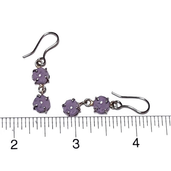 Lilac double bead One of a kind Recycled Glass Dangle earrings. Handmade fused glass dangle earrings. Dainty glass drop. Unique pieces