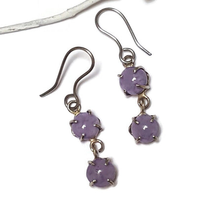 Lilac double bead One of a kind Recycled Glass Dangle earrings. Handmade fused glass dangle earrings. Dainty glass drop. Unique pieces