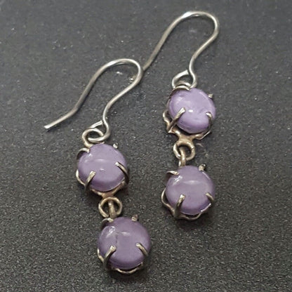 Lilac double bead One of a kind Recycled Glass Dangle earrings. Handmade fused glass dangle earrings. Dainty glass drop. Unique pieces