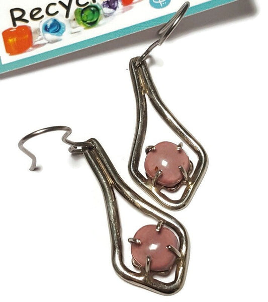 Pink One of a kind Recycled Glass Dangle earrings. Handmade fused glass dangle earrings. Dainty glass drop. Unique pieces