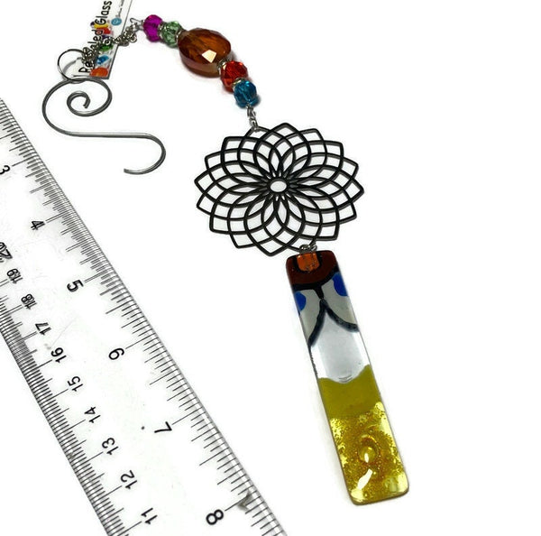 Mandala hanging decoration. Hand made fused glass ornament. Colorful gift. Colorful