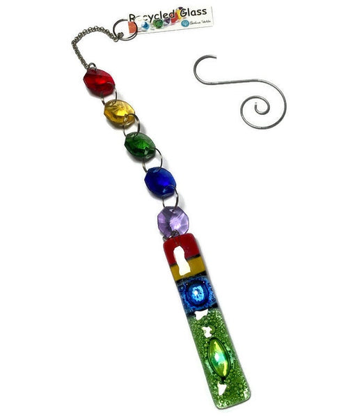 Fun hanging decoration. Hand made fused glass ornament. Colorful home decor.