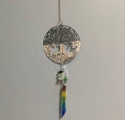 Tree of Life hanging decoration. Handmade fused glass ornament. Colorful home decor.