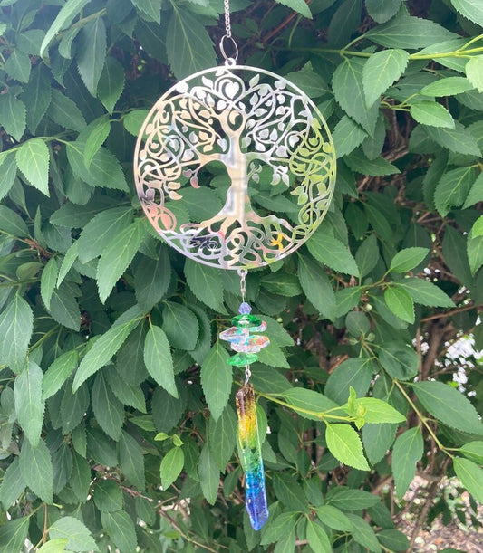 Tree of Life hanging decoration. Handmade fused glass ornament. Colorful home decor.