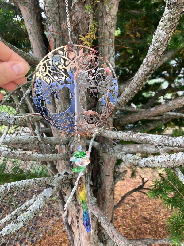 tree of life hanging planter Tree of Life hanging decoration. Handmade fused glass ornament. Colorful home decor