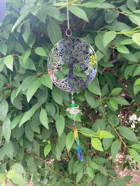 Tree of Life hanging decoration. Handmade fused glass ornament. Colorful home decor.