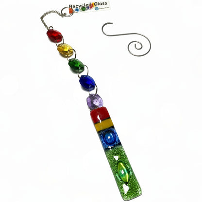 Fun hanging decoration. Hand made fused glass ornament. Colorful home decor.