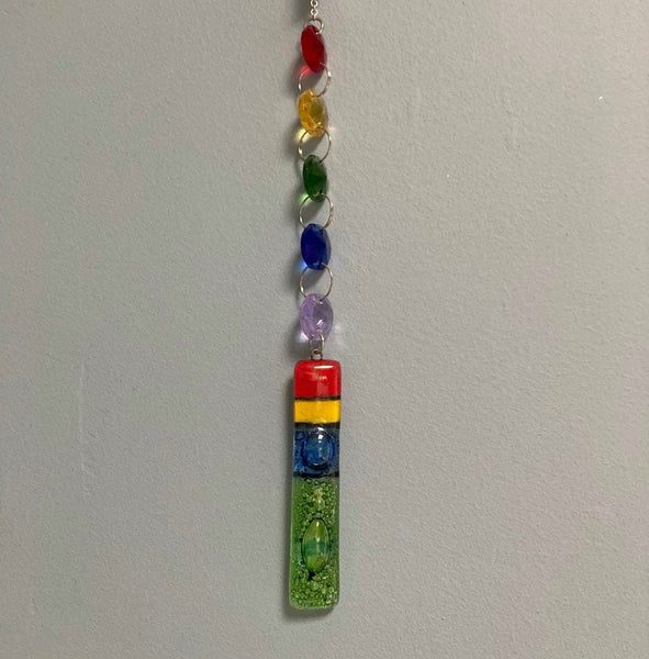 Fun hanging decoration. Hand made fused glass ornament. Colorful home decor.