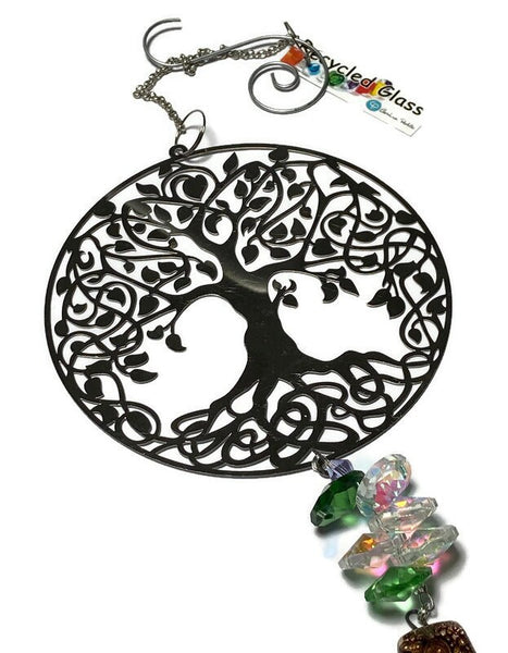 Tree of Life hanging decoration. Handmade fused glass ornament. Colorful home decor.