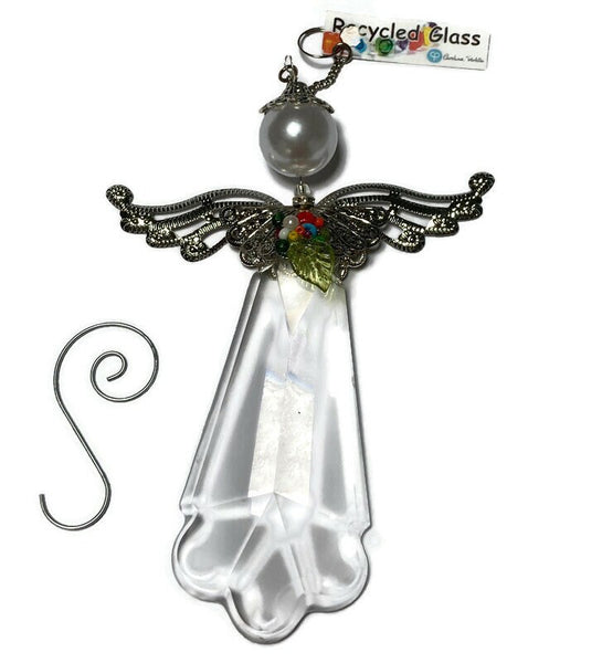 Angel decoration. Reclaimed chandelier pendalogues prims hanging on ornament. Butterfly ornament hand made gift suncatcher
