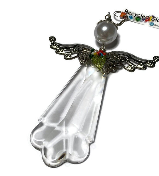 Angel decoration. Reclaimed chandelier pendalogues prims hanging on ornament. Butterfly ornament hand made gift suncatcher