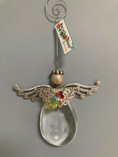 Angel decoration. Repurposed chandelier, chandelier, pendalogues hanging on ornament. Butterfly ornament hand made gift suncatcher