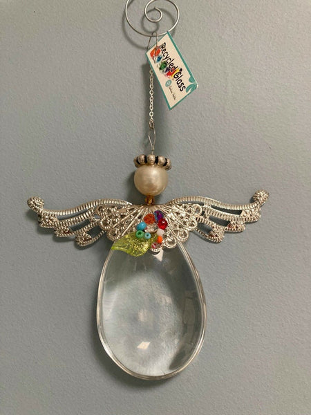Angel decoration. Repurposed chandelier, chandelier, pendalogues hanging on ornament. Butterfly ornament hand made gift suncatcher