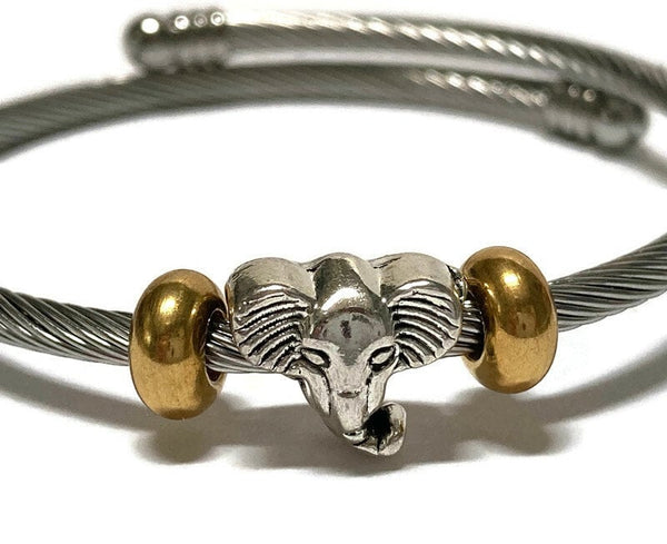 Elephant Stainless Expandable twisted Steel Bracelet Glass Charm Bead. Easy to put on adjustable stretch memory wire. One size fits most