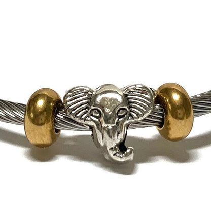 Elephant Stainless Expandable twisted Steel Bracelet Glass Charm Bead. Easy to put on adjustable stretch memory wire. One size fits most