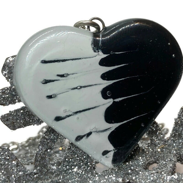 Black and white Heart shape Recycled Fused Glass Necklace limited edition. Heart pendant