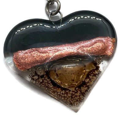 Black, copper and brown Heart shape Recycled Fused Glass Necklace limited edition. Heart pendant