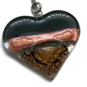 Black, copper and brown Heart shape Recycled Fused Glass Necklace limited edition. Heart pendant