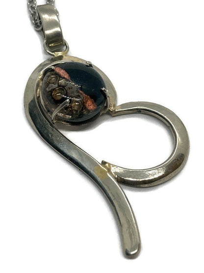 Black, copper and brown and green Recycled fused glass unique handcrafted pendant . “ B” heart shape