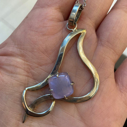 One of a kind Recycled Glass lilac pendant . Handmade fused necklace. Dainty glass jewelry . Unique pieces. Awesome stone