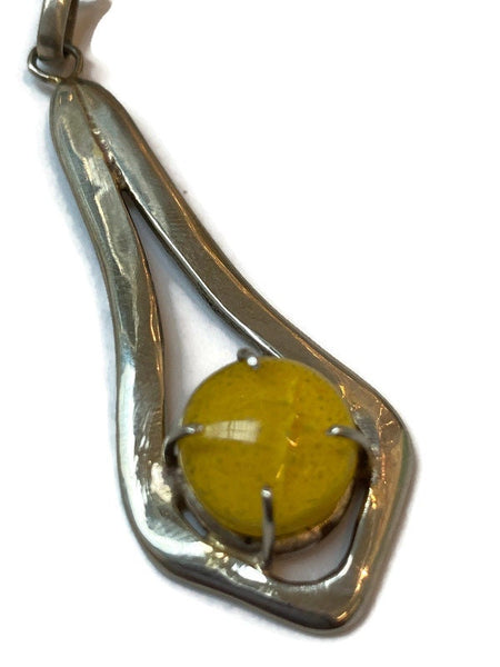 Yellow Recycled fused glass unique handcrafted pendant .