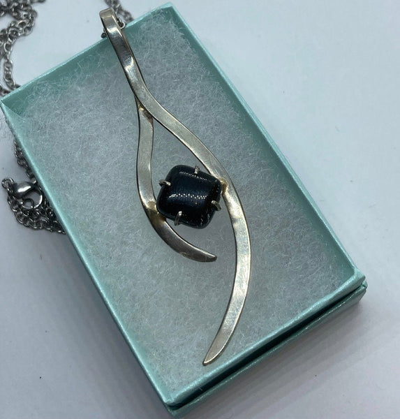 One of a kind Recycled Glass black pendant . Handmade fused necklace. Dainty glass jewelry . Unique pieces. Awesome stone