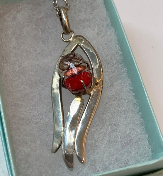 One of a kind Recycled red Glass handcrafted pendant fused glass necklace . Unique pieces