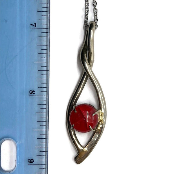 Bright red Recycled fused glass unique handcrafted pendant .