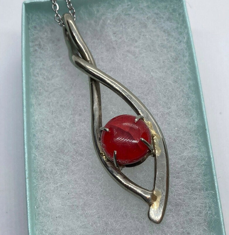 Bright red Recycled fused glass unique handcrafted pendant .