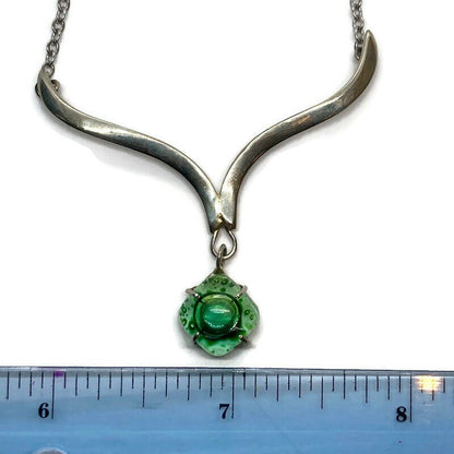Delicate Recycled Glass green with bubbles pendant . Handmade fused necklace. Dainty glass jewelry . Unique pieces. Awesome stone