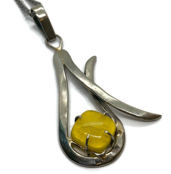 Yellow melted glass bead Recycled fused glass unique handcrafted pendant .