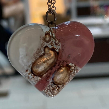 Pale pink, white and light brown Heart shape Recycled Fused Glass Necklace limited edition. Heart pendant