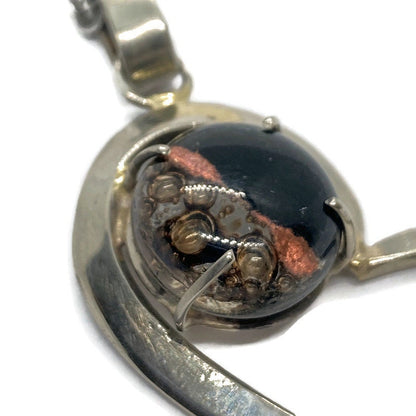 Black, copper and brown and green Recycled fused glass unique handcrafted pendant . “ B” heart shape