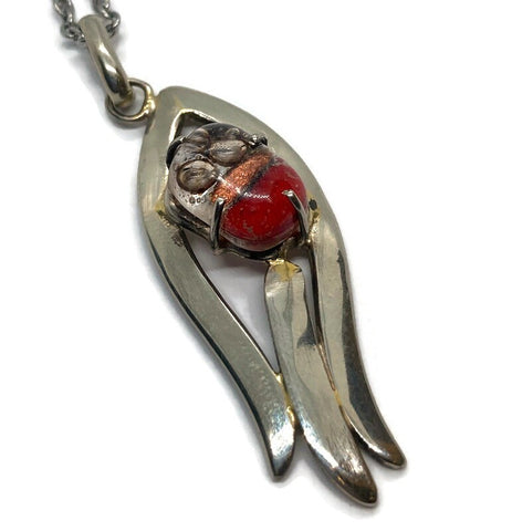 One of a kind Recycled red Glass handcrafted pendant fused glass necklace . Unique pieces