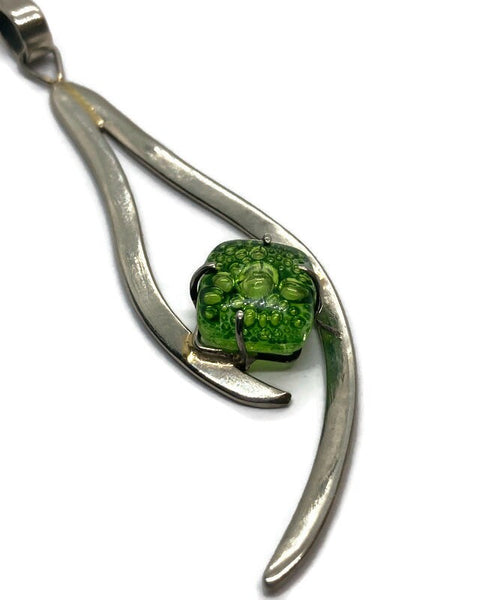 Recycled Glass peridot green pendant . Handmade fused necklace. Dainty glass jewelry . Unique pieces. Awesome stone
