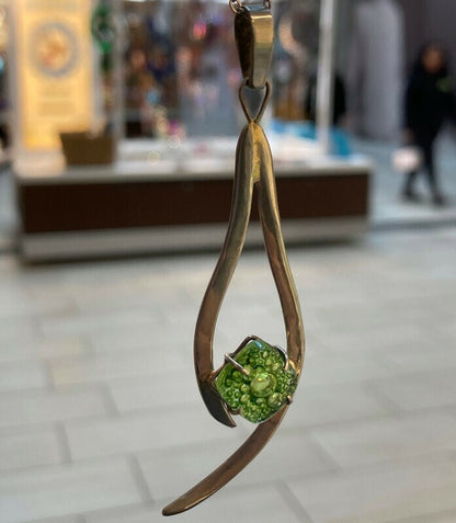 Recycled Glass peridot green pendant . Handmade fused necklace. Dainty glass jewelry . Unique pieces. Awesome stone