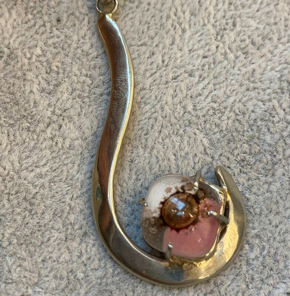 Light pink, white and caramel brown Recycled fused glass unique handcrafted pendant .