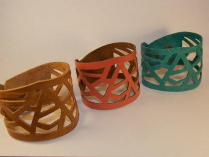 Hand-Cut Leather Bracelets - Handmade Recycled Glass Jewelry 