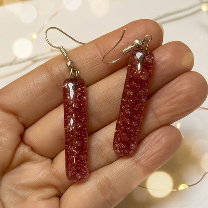 Cranberry long drop earrings