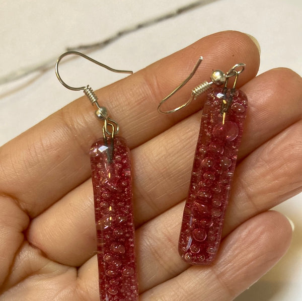 Cranberry long drop earrings